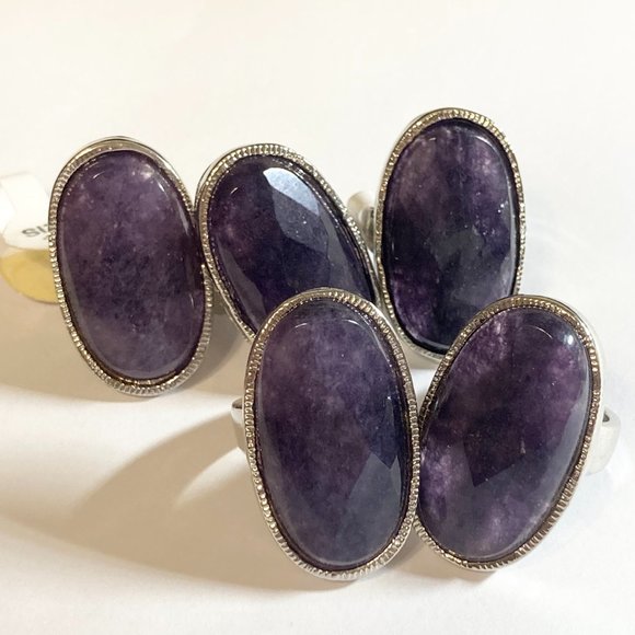 Vintage Purple Amethyst Cocktail Ring Chunky Oval Cut Silver Plated 5 6 7 8 9 - Picture 4 of 13